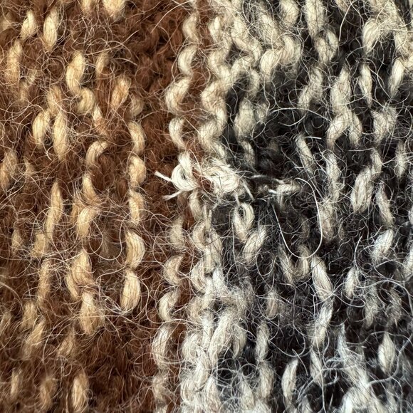 Fotrama 100% Alpaca Wool Brown Black Ivory Fringe Hem Knee Length Poncho Onesize - Picture 11 of 14